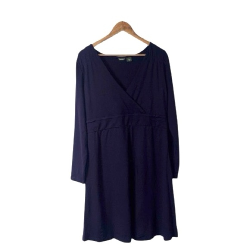 Eddie Bauer Womens XL Dark Purple Long Sleeve V-Neck Midi Jersey Knit Dress